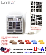 6 Way Port 12V-24V DC ATO Fuse Block Weather Proof Holder w/ Negative RV BOAT