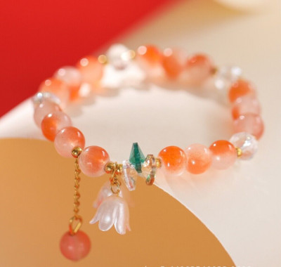 Orange Crystal Beaded Lily Bracelet Women's Handmade Lucky Bracelet