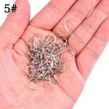 100x/ Box Long Shank Fishing Hook Sea Carp Fish Clamp with Hole Barbed Set Multi