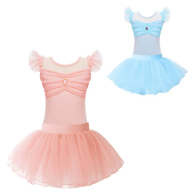 Kids Girl Set Competition Dancewear Ruched Outfit Cutout Back Tutu Skirt Ballet
