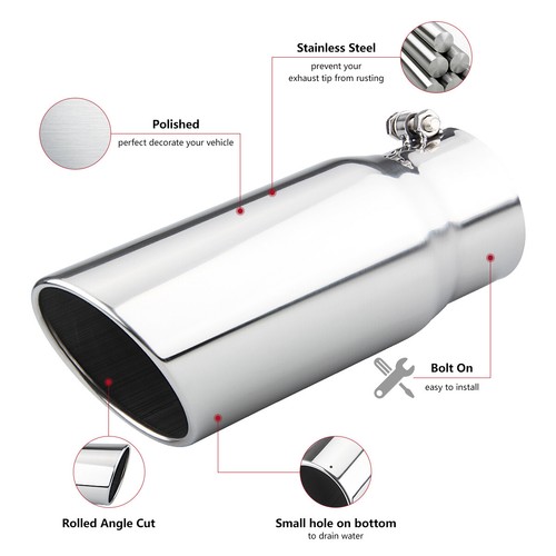 Diesel Exhaust Tip 4" Inlet 5" Outlet 12" Long Rolled Angle Cut Bolt On - Picture 15 of 20