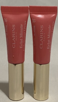 Lot Of 2 Clarins Instant Light Natural Lip Perfector 01 ROSE SHIMMER 5ml Each