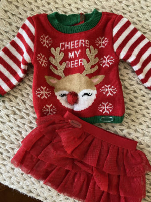 American Girl reindeer silly sweater skirt for 18'' doll ice skates NEW holiday