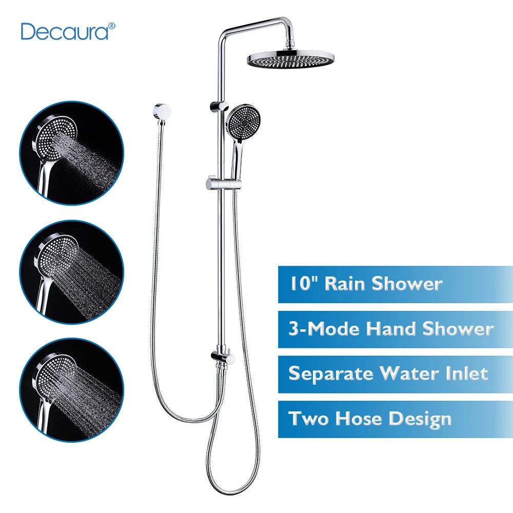 Decaura 10" Rain Shower Head Set Chrome Round High Pressure 3-Mode Handheld Set