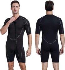 Seaskin Wetsuit Mens Large Short Sleeve Shorty Black with Gray Piping New
