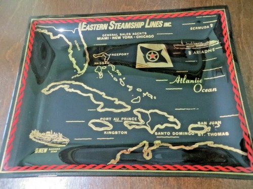 EASTERN STEAMSHIP LINES NEW SS BAHAMA STAR & SS ARIADNE GLASS DISH ASHTRAY TRAY