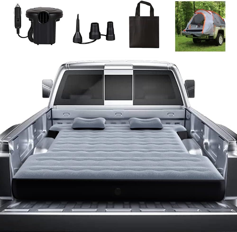 Camping Pickup Truck Bed Air Mattress with Inflatable Full, Grey