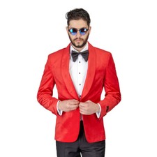 Mens Red Velvet Tuxedo Blazer Jacket Shawl Lapel 1 Button Slim Fit BY AZAR MAN