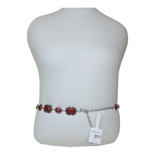 Haute Hippie Style Silver  Red Stone Chain Belt One Size Adjustable 41" Long
