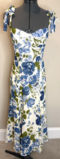 Reformation Blue Floral Midi Dress Size 2 Tie Strap, Smocked Back
