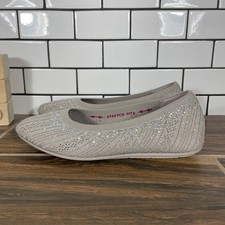 SKECHERS Cleo 2.0 Glitzy Daze Womens 6.5 Shoes Taupe Knit Rhinestone Pearl Flats