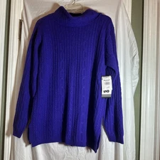 NWT Side Lines Purple Sweater 70% Lambswool 20% Angora Rabbit Cowl Long Sleeve