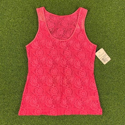 Cabernet Winter Apple Scoop Neck Floral Lace Stretch Unlined Tank Top Sz L NEW