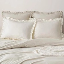 100 Washed Cotton Ruffle Pillowcases King 36" x 20" Pack of 2 Cannoli Cream