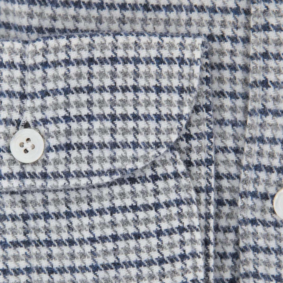 Camisa de franela pata de gallo gris Finamore Napoli - Extra delgada - (PF) Foto 3 de 4