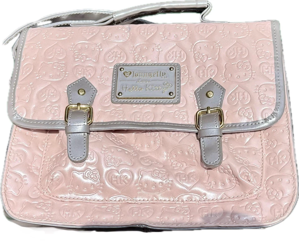 RARO Cartera Bandolera Mensajero Loungefly Hello Kitty Rosa Patente NUEVA CON BOLSA PARA EL POLVO Foto 2 de 4