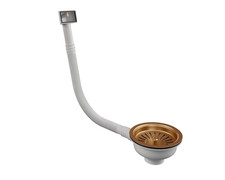 Copper Basket Strainer Kitchen Sink Waste | Rectangular Overflow | Copper Finish