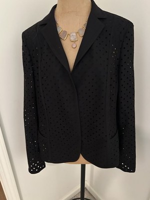 Akris Punto 14 Black Collar Snaps Dot Holes Pockets Wool Blazer Switzerland