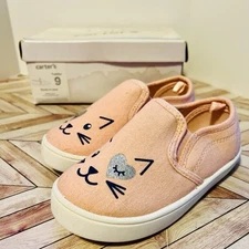 Carter’s Tween8 Kitty Pink Toddler 9 Slip On Shoes Glitter Heart Eye Sneakers
