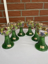 6 Römer Bacchus Weingläser grün Goldrand Traubenmotiv Vintage Set
