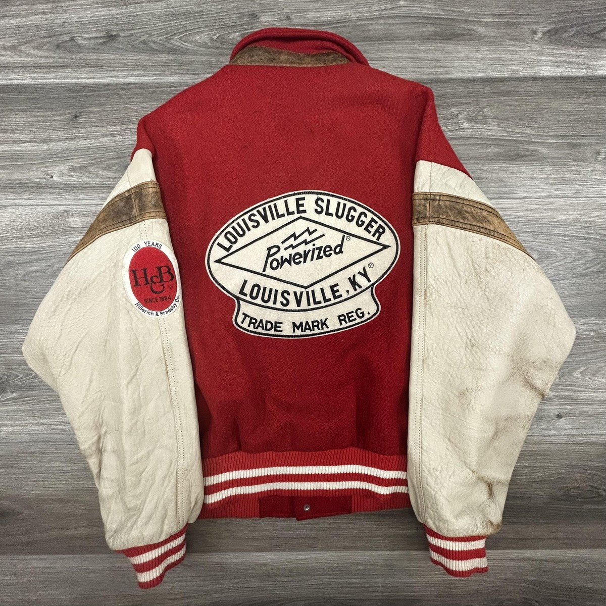 Vintage Louisville Slugger Jacket Mens Large Red Wool Leather