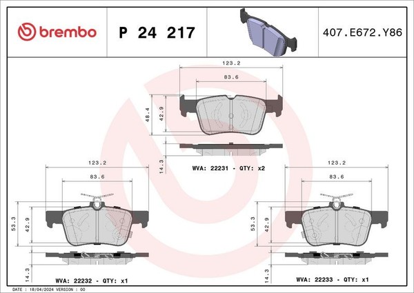 Brembo Bremsbelagsatz, Scheibenbremse P 24 217 FüR Ford-image