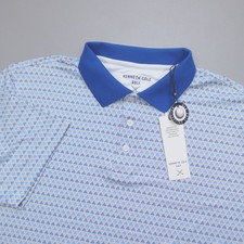 Kenneth Cole Golf Polo Shirt Geometric Triangles Blue Wicking Stretch Size S