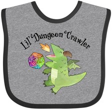Inktastic Lil' Dungeon Crawler- Cute Dragon Baby Bib Pop Culture Gamer For Kids