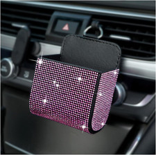 Bling Car Air Vent Storage Organizer, Leather Crystal Rhinestone Vehicle Vent Ha