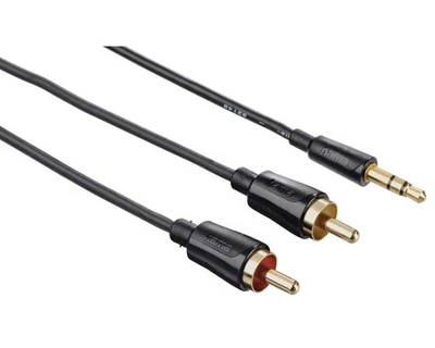 Hama Câble Adaptateur Slim AUX 3,5 mm Vers 2x RCA Cinch Audio Noir 1,5 m - Photo 1/4