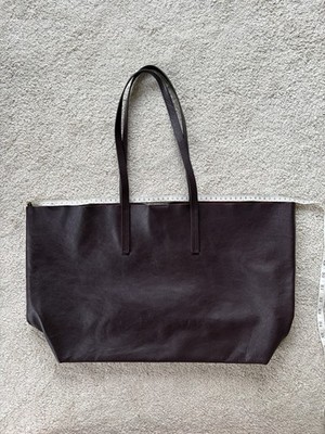 Massimo Dutti Shopper Tote Bag Handtasche Echtleder bordeauxrot aubergine