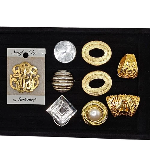Vintage Costume Jewelry Accessory Scarf Clip Slide Bundle 9 Goldtone Silvertone