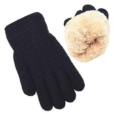 Winter Gloves for Boys Girls - Kids Warm Knit Thermal Cable 1 Pair Black
