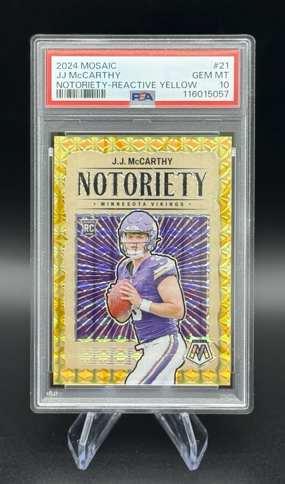JJ McCarthy Panini Mosaic Notoriety #21 Reactive Yellow