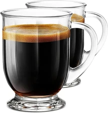 LUXU 24 OZ Glass Coffee Mugs (Set of 2), Large Clear 24 Ounces, 