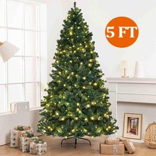 5ft Christmas Tree with LED Lights Artificial Tree Pine Bushy Holiday Xmas Green