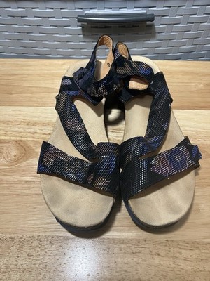 Think Leather Adjustable Quarter Strap Sandals Dumia Black Multi Color Size 39