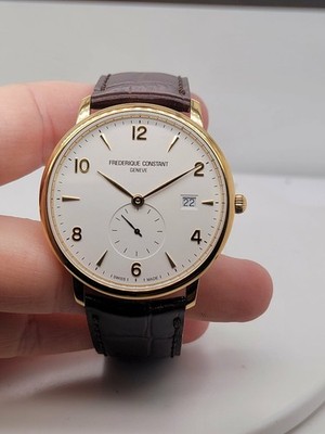 Frederique Constant 40mm Slimline White Dial Gold Tone Swiss Brown Leather Watch