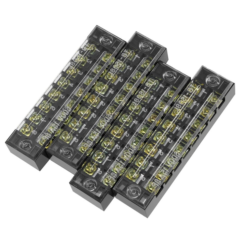 FIPUX 4 Pcs 8 Positions Dual Rows 600V 15A Wire Barrier Block Terminal Strip