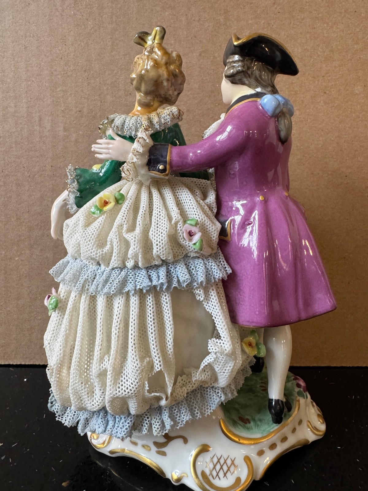 Vintage Dresden Art Germany Porcelain Lace Figurine Hand Painted Rococo Style