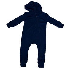 Kyte Baby Blue Hooded Jersey Romper Bamboo Long Sleeve Size 3-6 Months Zip Up