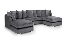 Steel Plush U Shape Corner Sofa Scatter Back Design With Free Matching Stool