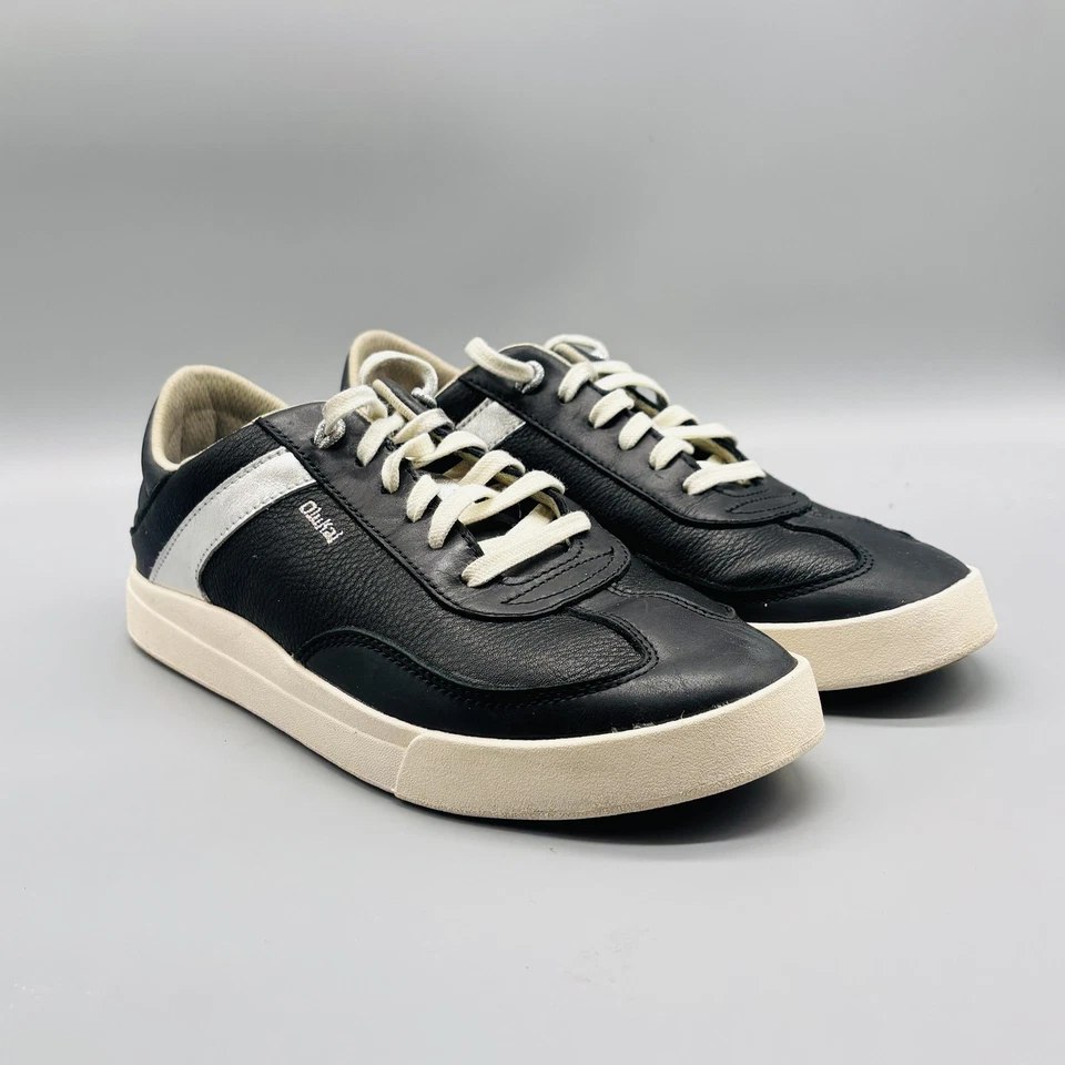 OluKai Shoes Womens 8 Black Leather Ha'upu Everyday Sneaker Classic Comfort - Image 2 of 4