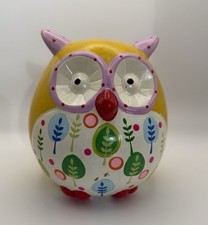 Vintage Colorful Mod Ceramic Owl Piggy Bank Multi Colored Wise Old Owl Coin Bank
