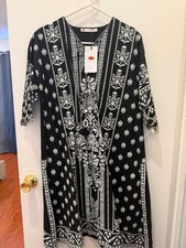 Women's KHADI Black and White Floral Print Kurta Kurtas/Kurti