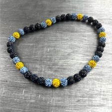 Baseball Drippy Necklace Beaded Rhinestones Yellow Light Blue Black Youth NWOT