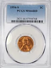 1954-S PCGS MS66 Red Lincoln Wheat Cent | Free Shipping
