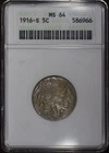1916 S  Buffalo Nickel 5C - ANACS MS64 Old Soap Box Holder - Very Nice Coin #136