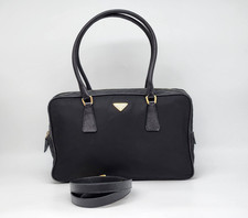 Prada Tessuto Bauletto Mini Tote Bag Nero Nylon e Pelle - Tracolla