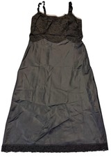 Vintage Barbizon Size 10 Satin Lace Nightgown Slip Dress Lingerie Coquette Black